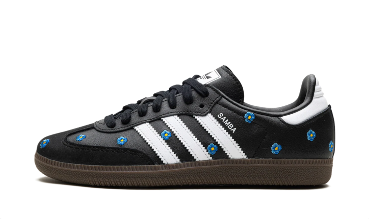 adidas Black & White Blue-Floral T-Toe Low-Top Lace-Up Sneakers