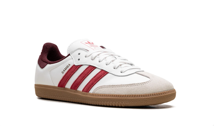 adidas White & Red Burgundy-Heel T-Toe Low-Top Lace-Up Sneakers
