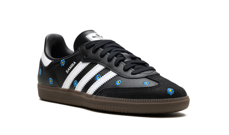 adidas Black & White Blue-Floral T-Toe Low-Top Lace-Up Sneakers
