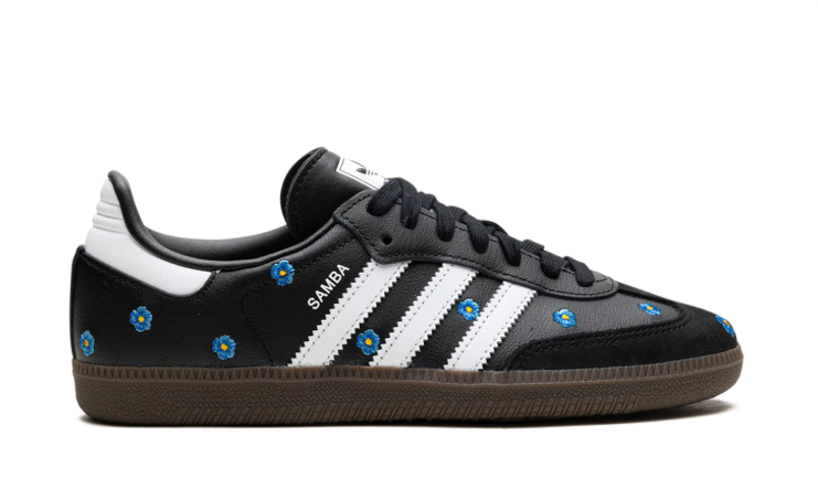 adidas Black & White Blue-Floral T-Toe Low-Top Lace-Up Sneakers