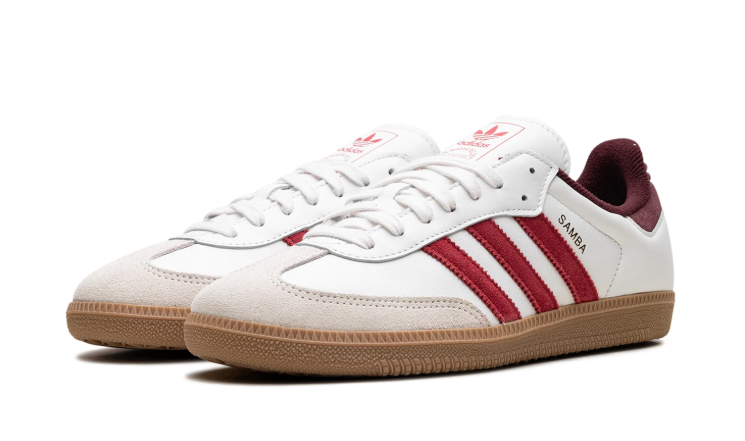 adidas White & Red Burgundy-Heel T-Toe Low-Top Lace-Up Sneakers