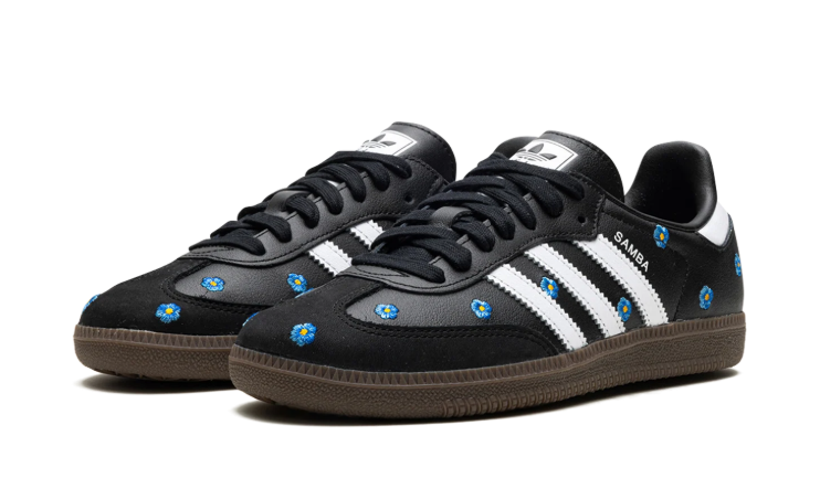 adidas Black & White Blue-Floral T-Toe Low-Top Lace-Up Sneakers