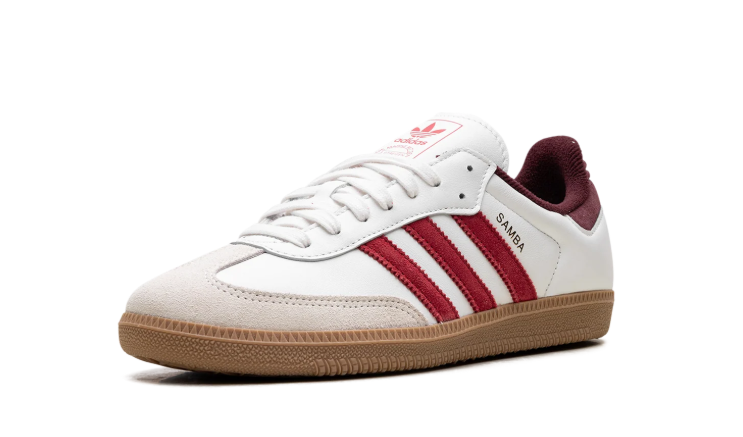 adidas White & Red Burgundy-Heel T-Toe Low-Top Lace-Up Sneakers
