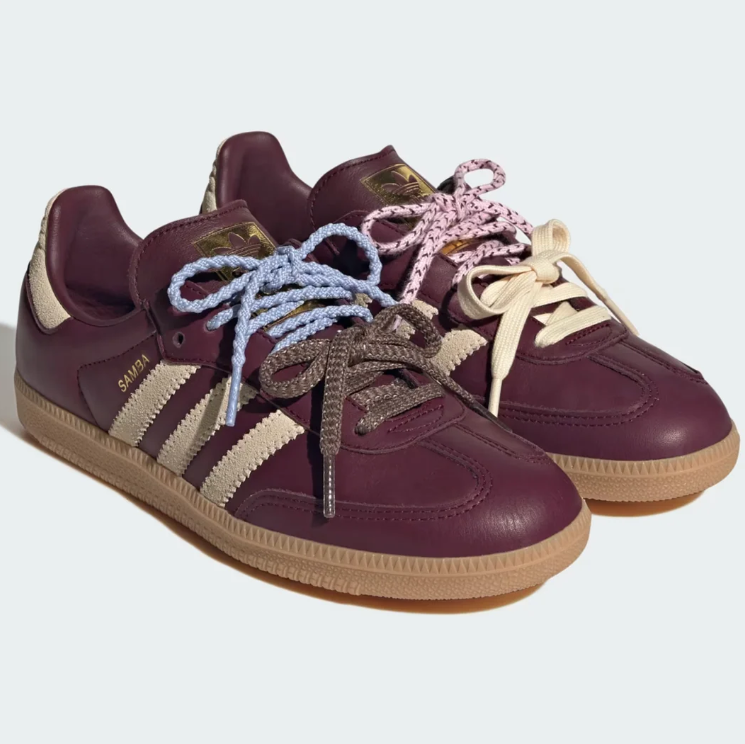 adidas Burgundy & Cream Dual-Lace T-Toe Low-Top Sneakers