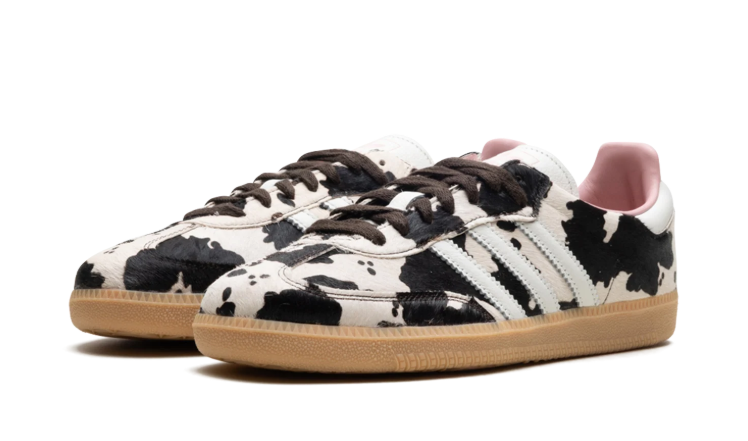 adidas Cream & Black Cow-Print T-Toe Low-Top Lace-Up Sneakers