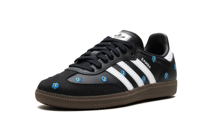 adidas Black & White Blue-Floral T-Toe Low-Top Lace-Up Sneakers